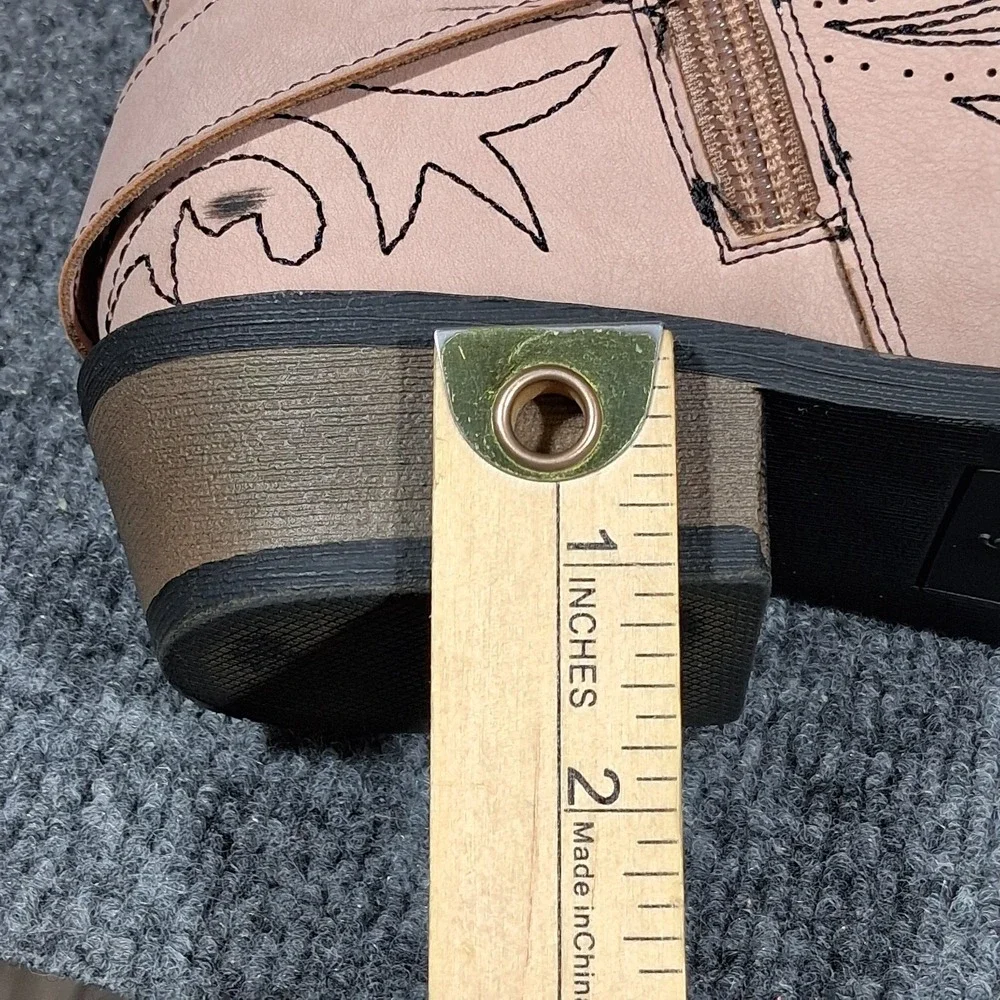 Esprit Womens Blush Pink Western Ankle Boots Embroidered Buckle Harness Size 9M